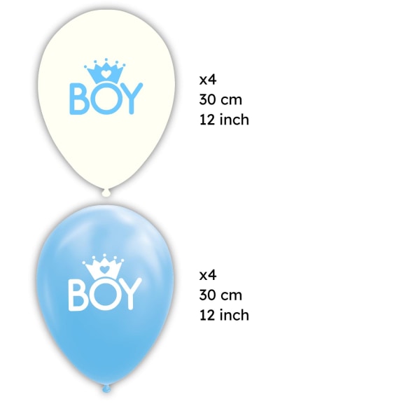Ballonger Latex Babyshower, Gender Reveal Blå, Hvit 8-Pak 30 Cm Blue