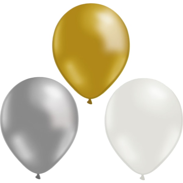 Ballonger 12-pakning Gull, Sølv og Hvit - 30 cm Multicolor