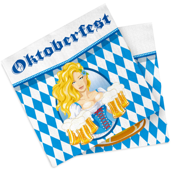 Oktoberfest Servietter 3-Team 20-Pack - Tykke papirservietter med blåt og hvidt mønster Multicolor
