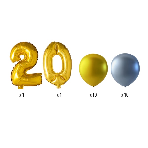 Balloner 20 års fødselsdagsfest - guld & sølv figurer, latex & folie, helium kvalitet, dekoration kit Multicolor