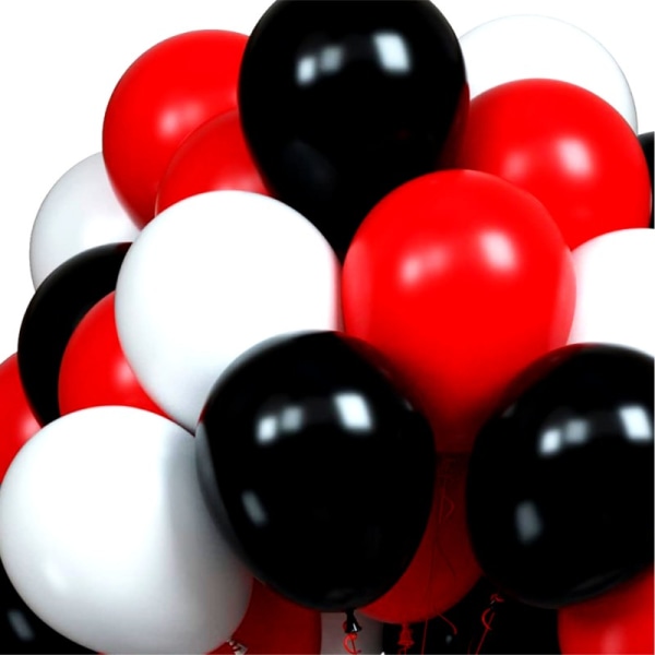 Ballonger Röd Vit Svart Latex 24-pack - Röda Vita Svarta Ballonger Mix Storpack Festdekor Dekorationer Ballongkombo 3 Färger Födelsedag Bröllop multifärg