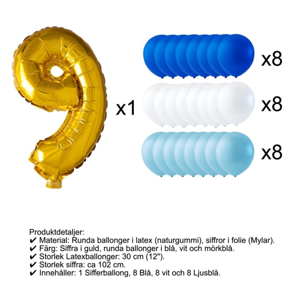 Ilmapallot Syntymäpäivä Numeroilmapallo ja lateksipallot MultiColor 9