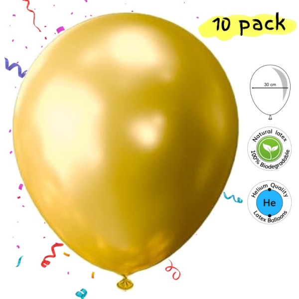 Kultaiset metalliset ilmapallot 10 pakkaus - Ensiluokkaista laatua syntymäpäiville, valmistujaisiin, baby showereihin, häihin ja juhliin Gold