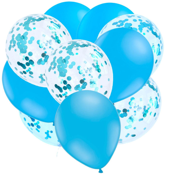 Latex Ballonger 10-Pack Ljusblå & Blå Konfetti för Babyshower Kön Avslöjande Gender Reveal - Perfekta för Dekoration & Fest Blå