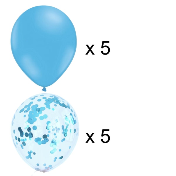 Ballonger Latex Miks lyseblå med blå konfetti 10-pack babyshower Blue