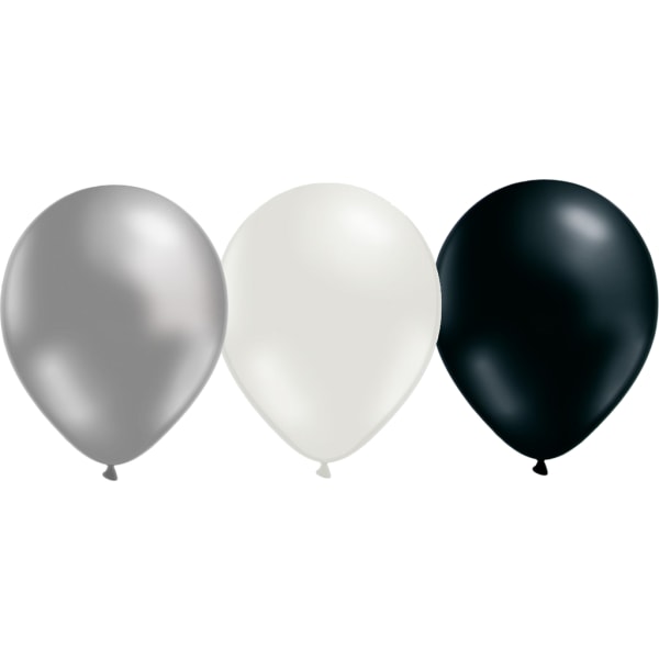 Ballonger 24-pakning sølv, hvit og svart, 30 cm Multicolor