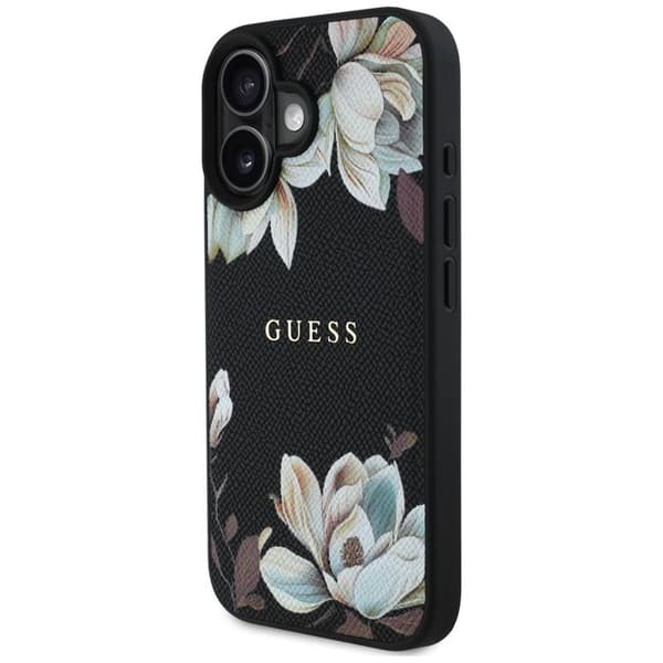 Guess Grained Printed Flower Pattern MagSafe - Case for iPhone 16 (black)