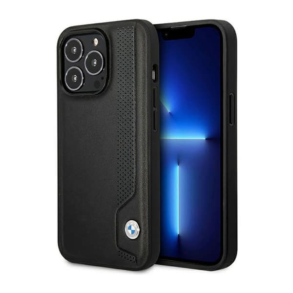 BMW Leather Blue Dots - Case for iPhone 14 Pro (Black)