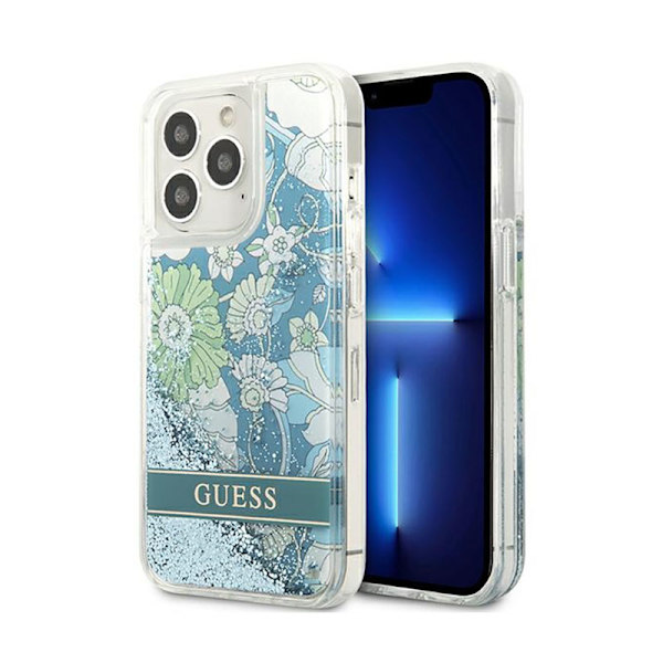 Guess Liquid Glitter Flower – Cover for iPhone 13 Pro Max (Blue/Green)