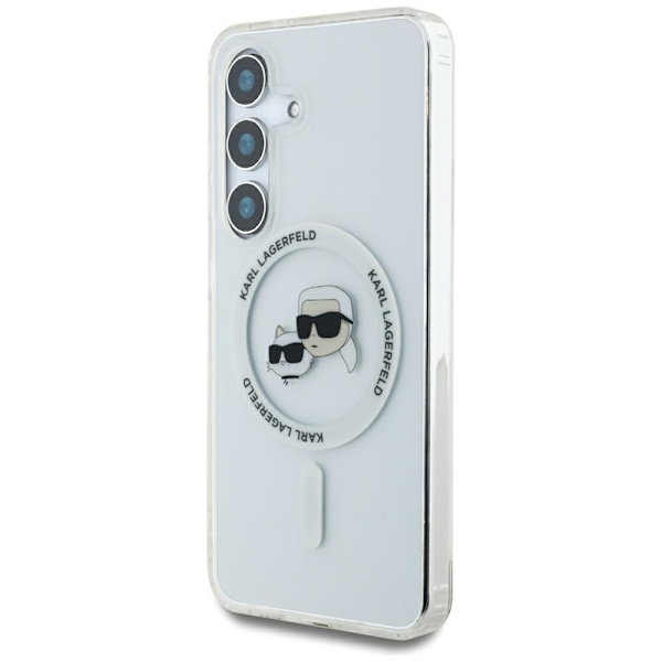 Karl Lagerfeld Button Karl & Choupette Heads Printed Logo MagSafe - Case for Samsung Galaxy S25 (White)