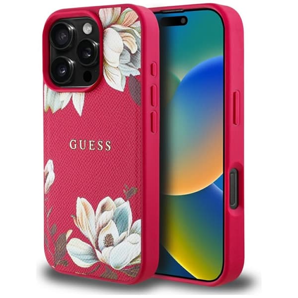 Guess Grained Printed Flower Pattern MagSafe - Case for iPhone 16 Pro (fuchsia)