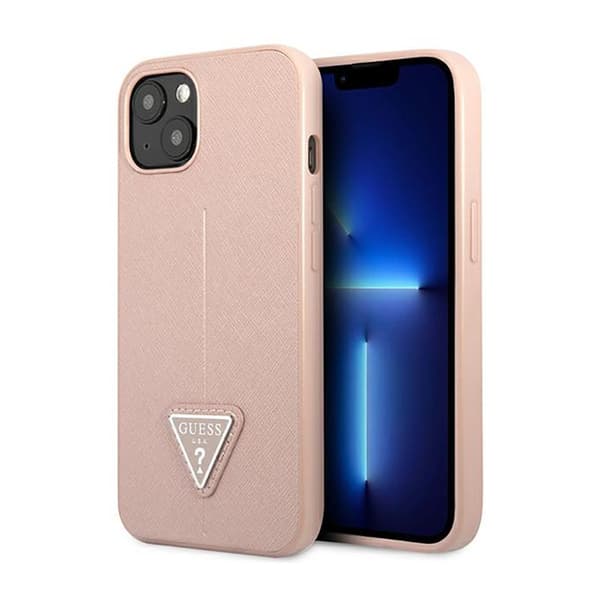 Guess Saffiano Triangle Logo Case - Case for iPhone 14 (Pink)