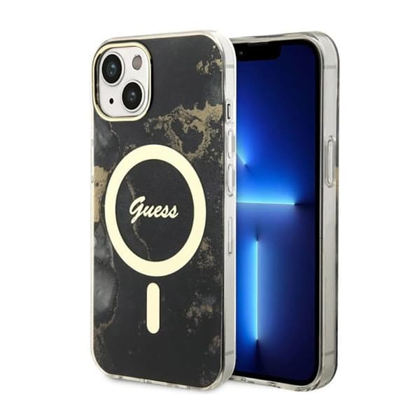 Guess Golden Marble MagSafe - Case for iPhone 14 Plus (Black)