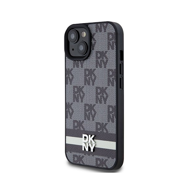 DKNY Leather Checkered Mono Pattern & Printed Stripes - iPhone 15 Plus / 14 Plus Case (black)