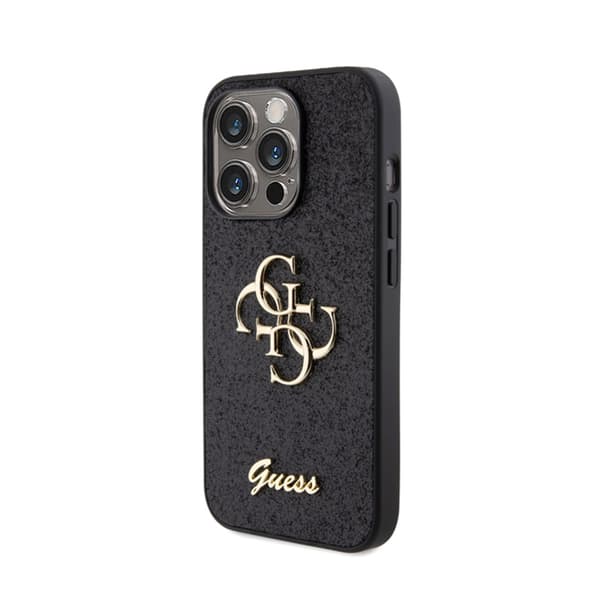 Guess Glitter Script Big 4G - Case for iPhone 15 Pro (Black)