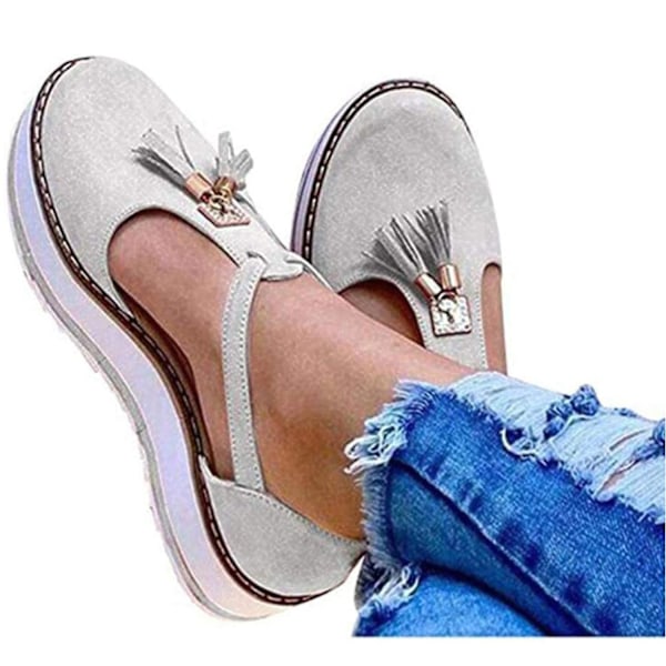 (Lysegrøn US 10.5) Dame Tassel Læder Lukket Tå Platform Sandaler Justerbar Ankelrem Spænde Anti Slip Komfortabel