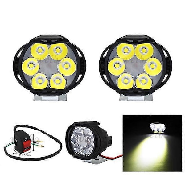 2 st Motorcykel LED Extraljus Vattentäta Universella 6 LED Motorcykel Strålkastare Kördimljus Lampa Projektor Scooter Spotlight Extraljus