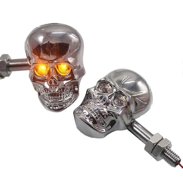 (Silver) Universella Dödskalle LED Blinkers Indikatorlampor Används för Motorcykel S2024123010918