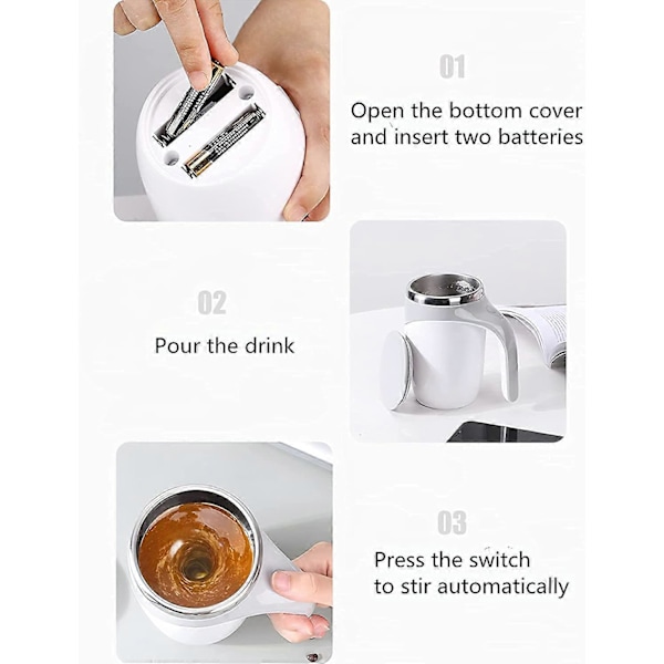 Hvidt Automatisk Magnetisk Omrørende Kaffekrus, Roterende Hjemmekontor Rejse Blandekop Sjovt Elektrisk Rustfrit Stål Selvomrørende Kaffekop, Egnet