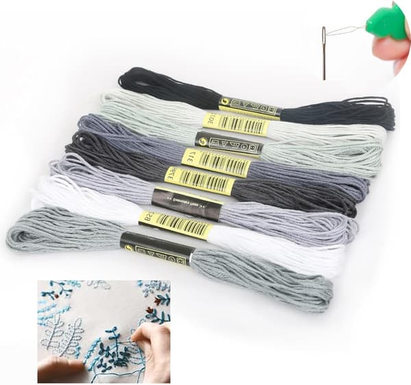Broderitrådsett - tråd i 8 farger, for DIY-broderi, bomull