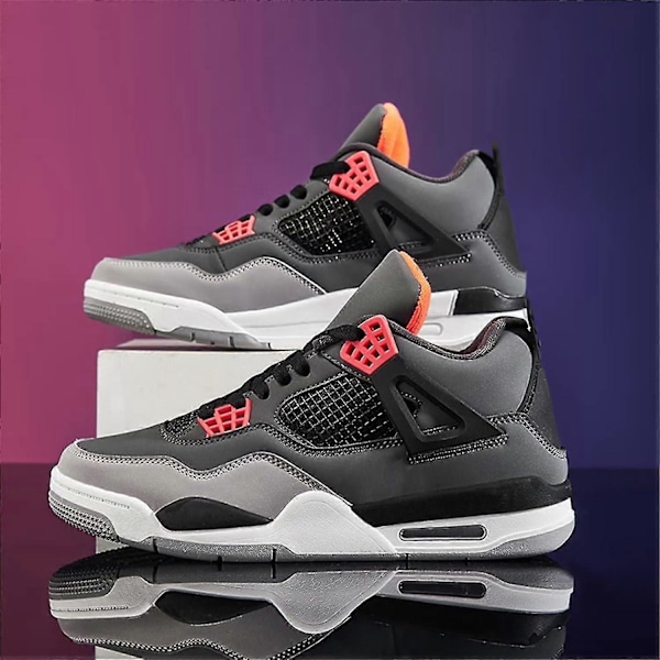 (A4 Svart Grå 6 UK) Bebetter Herr Air 4 Retro Klassiska Skate Skor - Svarta Fitness Träningsskor för Basket Casual Sneakers 6 UK