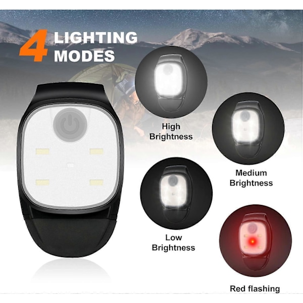 LED Hodelykt Brystlys 2-delt Løpelys med 4 Lysmoduser Sikkerhetslampe med Klips for Utendørs Sport Løping Camping