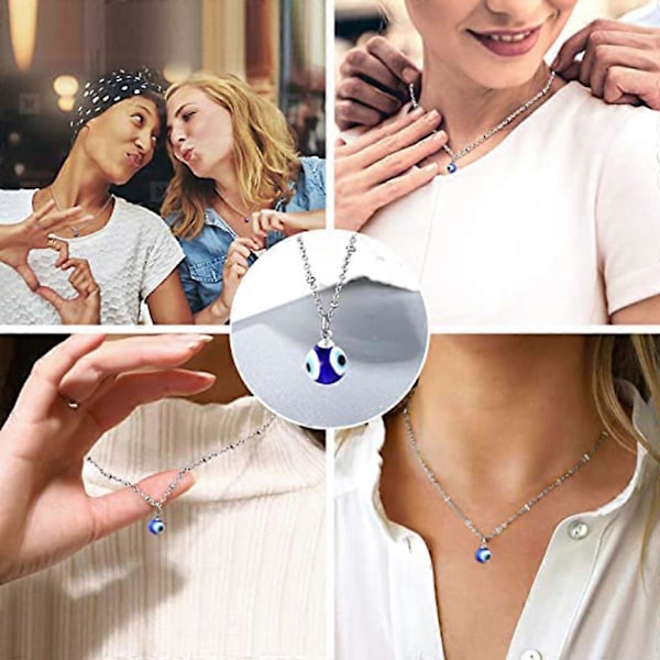 (Sølv) For Evil Eye Halskjede Gullkjede med Blått Øye Anheng for Kvinner Menn Gutter Jenter