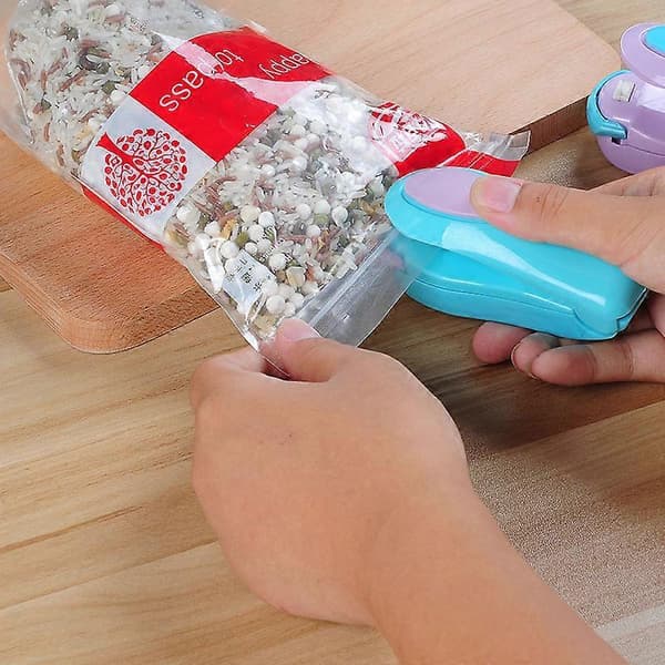 Blå 2 stk. Mini Poseforsegler Bærbar Hurtig 2 i 1 Forsegler til plastik bærbar mini varme