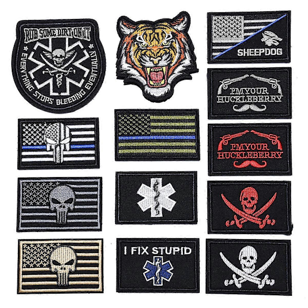 20 stk. tilfældige taktiske patches, fuld broderi med løkke og krog til kasketter, tasker, rygsække, veste, militæruniformer, taktisk udstyr osv.