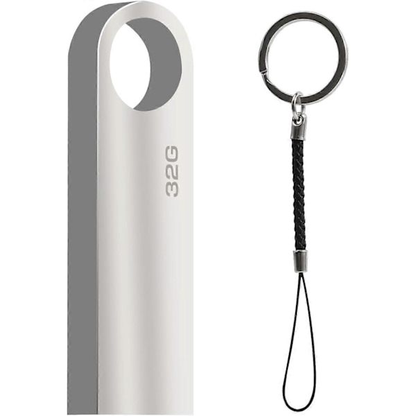 USB-muistitikku 32GB, Mini USB-muistitikku 32GB USB 2.0 -muistitikku Cle USB 32GB koukulla kannettavalle/PC:lle/autolle jne. Hopea
