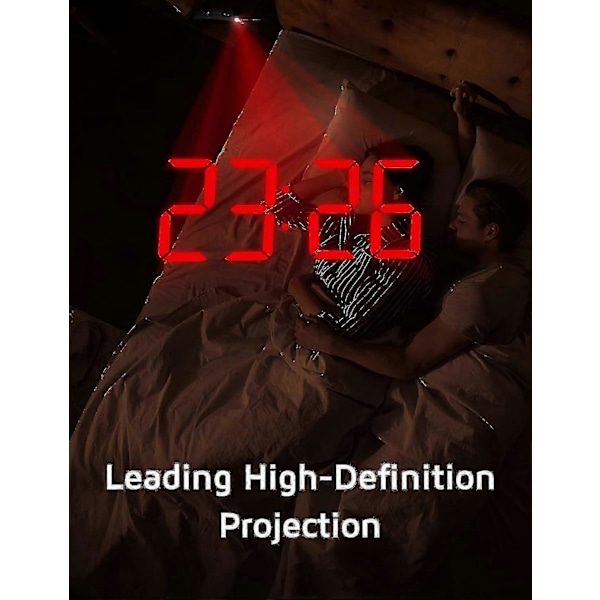 (Punainen numero punainen projektio) Projektioherätyskello, digitaalinen kello 180° kääntyvällä projektorilla, 3 kirkkaustason himmennin, YH