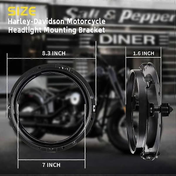 Sort 7\" Monteringsring til Motorcykel/Street Glide Forlygte
