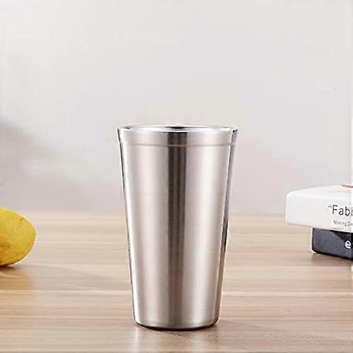 Rostfria stålkoppar - 2-pack borstad metall drickskopp, okrossbara, stapelbara, kaffe/te/ölglas (Silver 500ml)