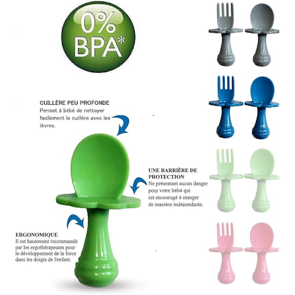 Bestiksæt til at opmuntre din baby til at spise selvstændigt, BPA-fri (Pakke med 3, Grøn)