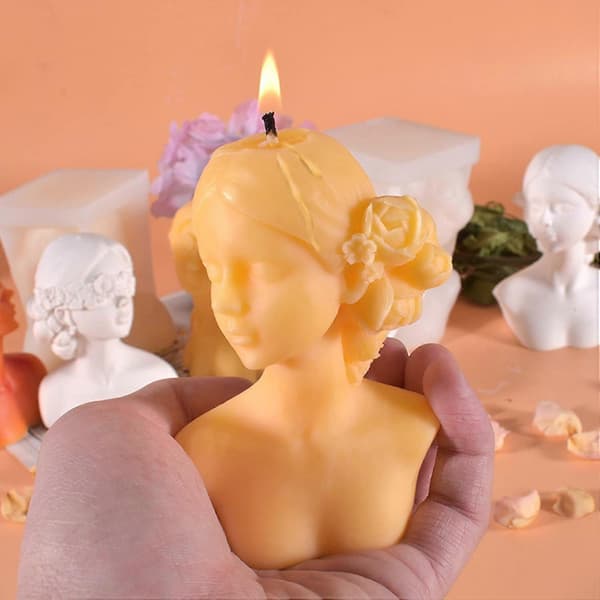 Silikonlysform, 3D kvinne med lukkede øyne - Silikonform - Silikonlysform - DIY lysform - For å lage duftlys (A)