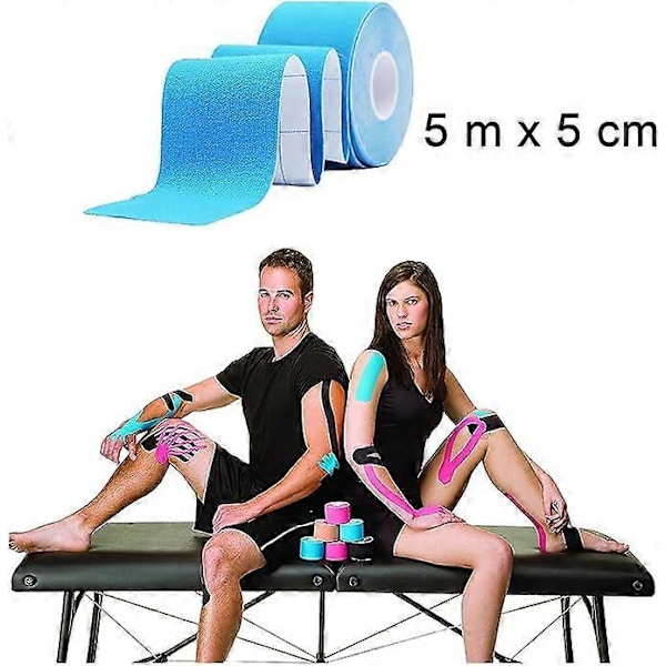 Sport Kinesiologitejp för Muskler, 5 m x 5 cm, Vattentät &amp; Elastisk Kinesiologitejp för Sport, 2 Rullar (1 x Blå, 1 x Blå)