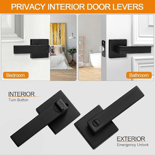 2 Pakk Privacy Dørhåndtak, Matt Svart Design for Soverom og Bad