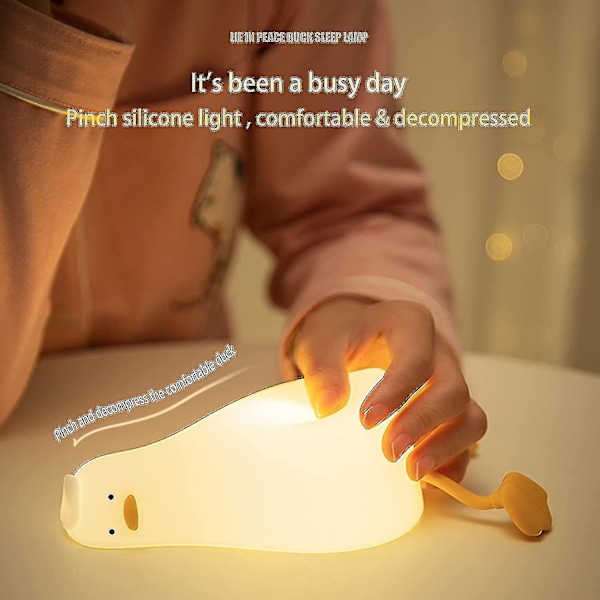Liggende And Nattlys, LED Squishy Andelampe, Justerbart Nattlys for Barnerom, Oppladbar Berørings Nattbordslampe