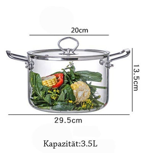 Glasgryde med låg, opvarmelig kasserolle med silikone 2-grydelapper, 3,5 l