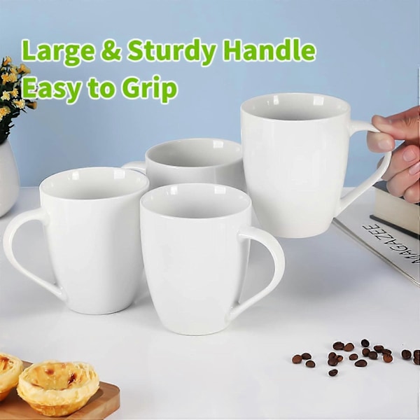 4 krus hvite store kaffekrus for kaffe og te