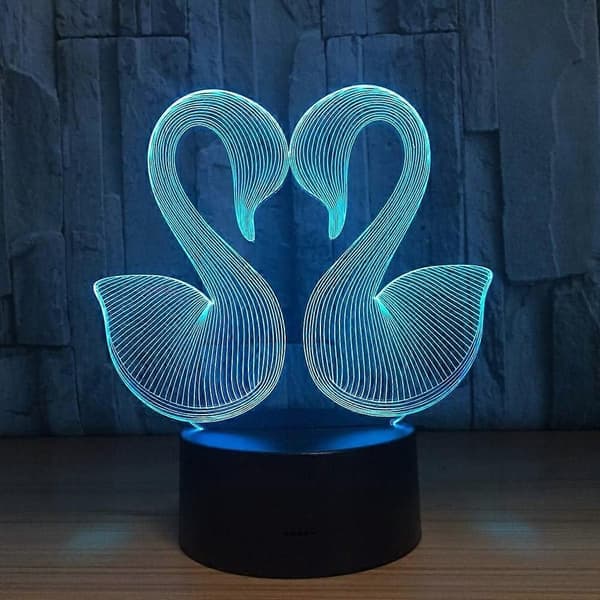 SBSG 3D Illusionslampe LED Svanenatlampe Dyrelegetøj til Kærestepar