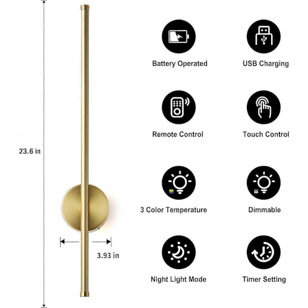 1 Set Moderna Dimbara Trådlösa Vägglampor för Sovrum 60 cm