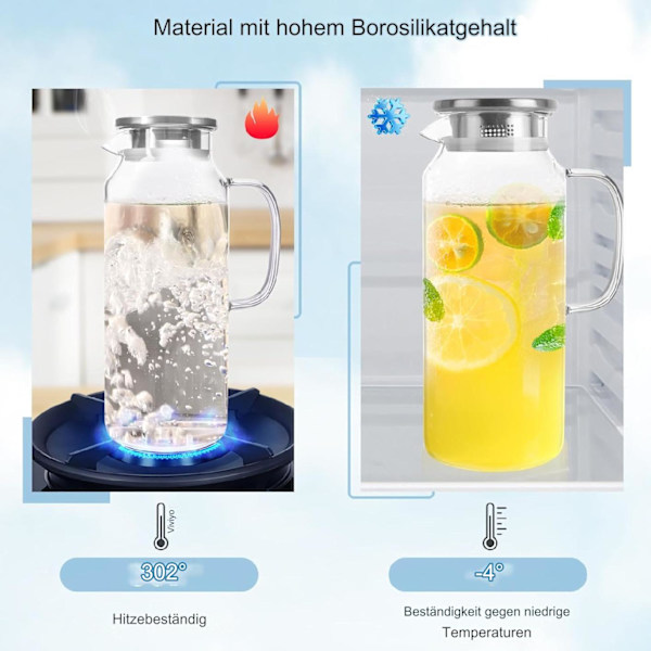Karaffel 2 liter 71 ounces, glaskaraffel med låg