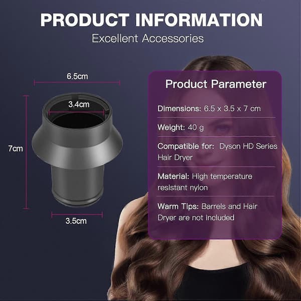 Kompatibel med Dyson 2 i 1 Multifunktionelt Hårtørrertilbehør, Supersonic - Tromle ikke inkluderet