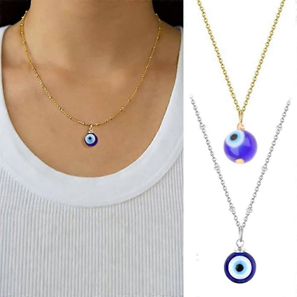 (Sølv) For Evil Eye Halskjede Gullkjede med Blått Øye Anheng for Kvinner Menn Gutter Jenter