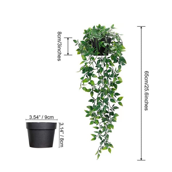 Kunstige hængeplanter med mandalablade og potter, 65 cm lange, 2 stk.