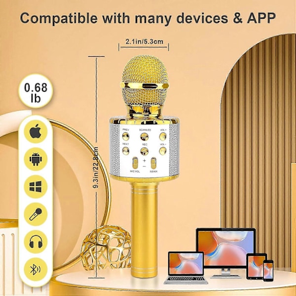(Svart) Trådlös Karaokemikrofon, Portabel Bluetooth Karaokemikrofon för Barn/Vuxna Sång, Kompatibel med Android/iOS/PC/Smartphone