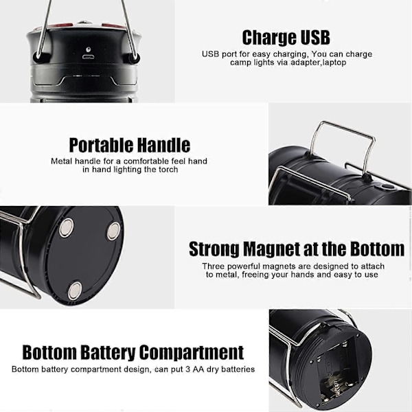 LED campinglys, 3-modus oppladbar campinglampe, vanntett campingbelysning for camping, fotturer, hagearbeid, fiske, etc.