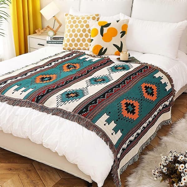 (S) Boho Sofffilt Aztec Etnisk Stil Vändbar Sofffilt för Hemmakontor Resor Camping