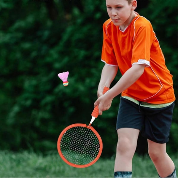 Badmintonracketset för barn | Lättviktigt utomhusracket med fjäderbollar, inklusive 3 x badmintonbollar för barn och vuxna, orange